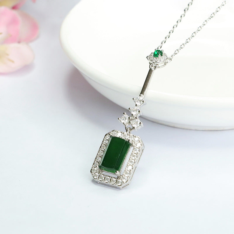 Fortune's Favor Sterling Silver Imperial Green Jadeite Ruyi Necklace