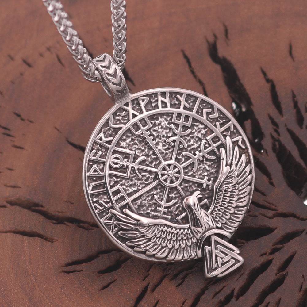 Viking Rune Eagle Wings Necklace with Compass Totem - Men's Jewelry by Planderful