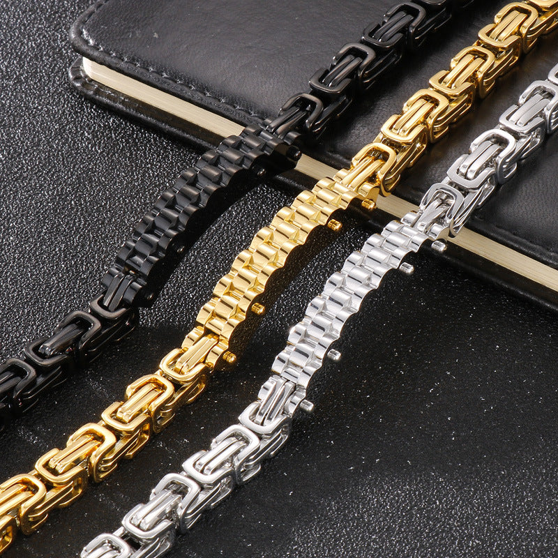 Stylish Personalized Titanium Steel Emperor Chain Bracelet for Men - Curved Design with Vacuum Plating