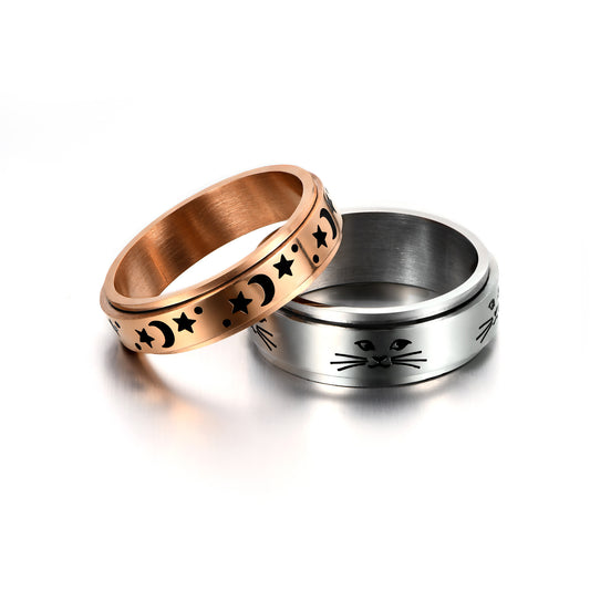 Adorable Japanese and Korean Animal-Themed Rotating Rings in Stainless Steel for Men - Engagement and Wedding Jewelry