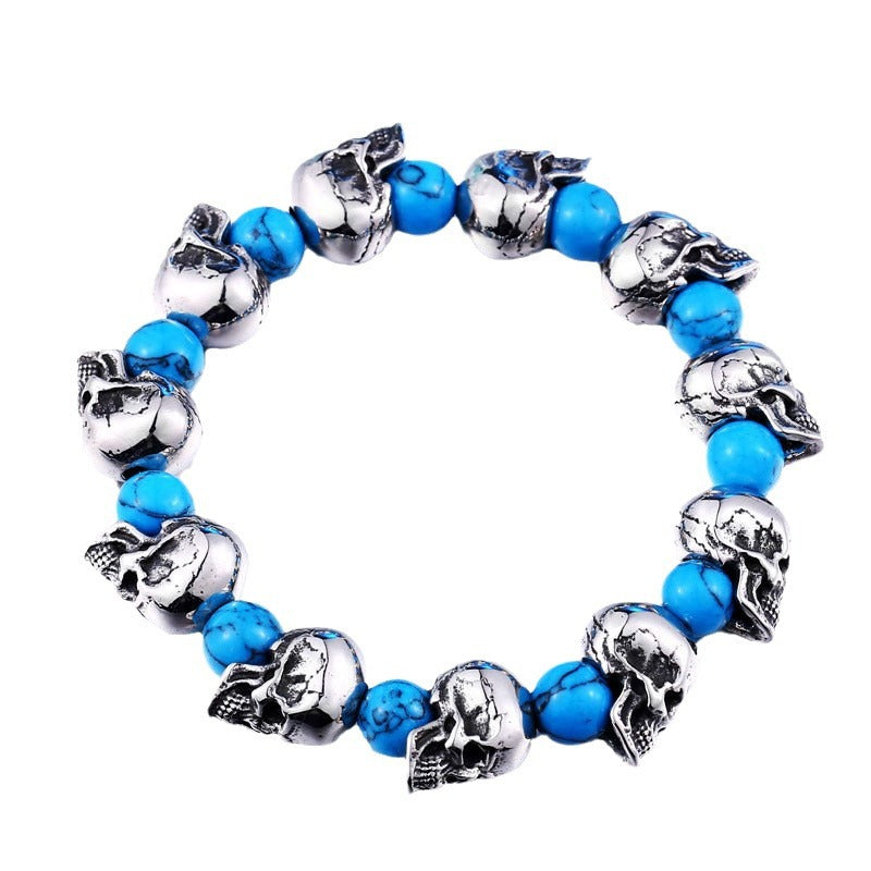 Retro Turquoise Skull Bracelet for Men - Fashionable Titanium Steel Accessory