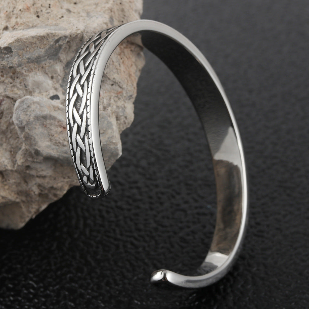 Men's Titanium Steel Woven Viking Triangle Bracelet - Trendy Open Design for Every Occasion