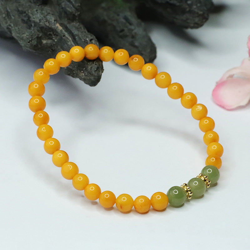 Women's Beeswax Bracelet with Honey Amber and Jade