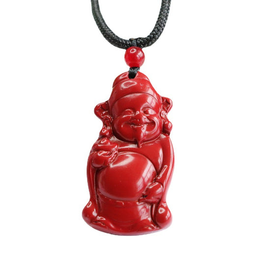 Gold Sand God of Wealth Sterling Silver Pendant with Cinnabar Stone