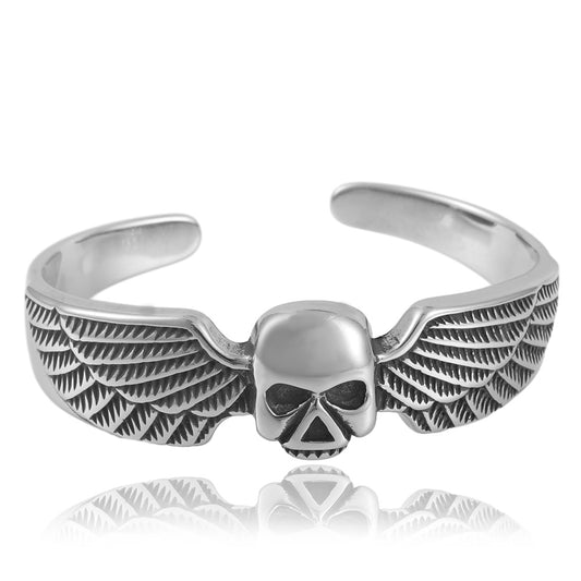 Titanium Steel Skull and Wing Open Bracelet for Trendy Men