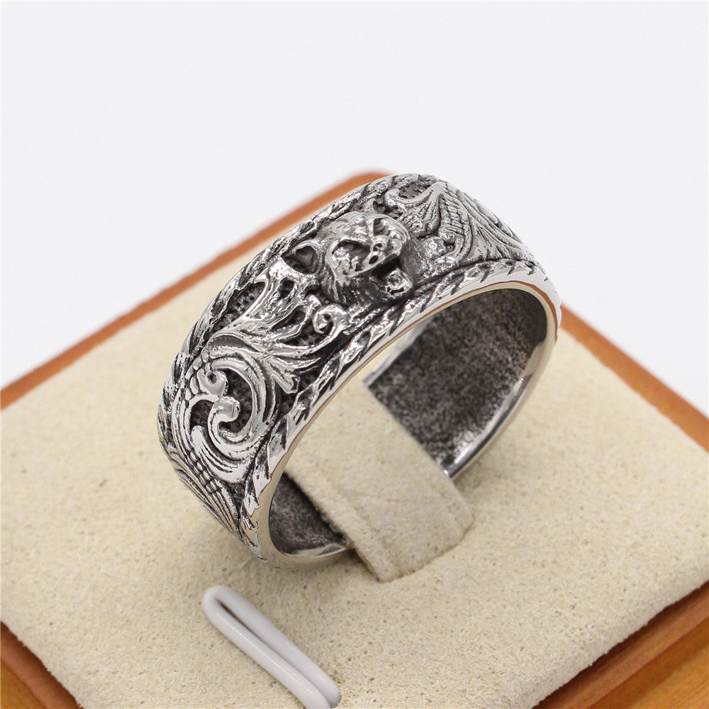 Leopard Head Totem Relief Titanium Steel Ring for Men