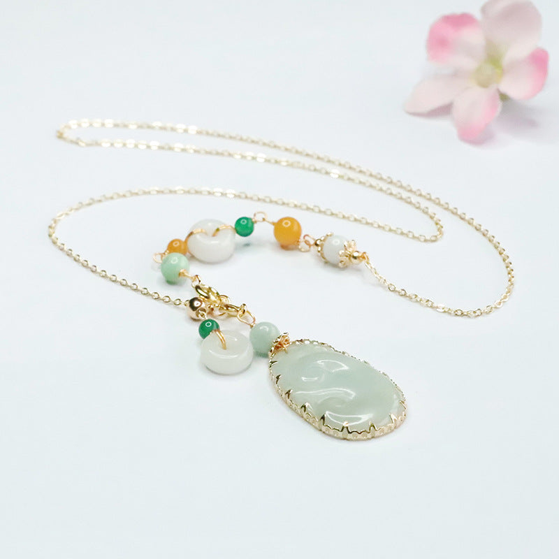 Jadeite Ruyi Necklace with Sterling Silver Chain and Jade Detail