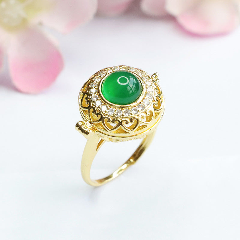 Imperial Green Chalcedony Sterling Silver Adjustable Ring