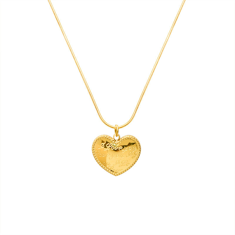 Luxurious 18K Gold Plated Stainless Steel Necklace with Engraved Peach Heart