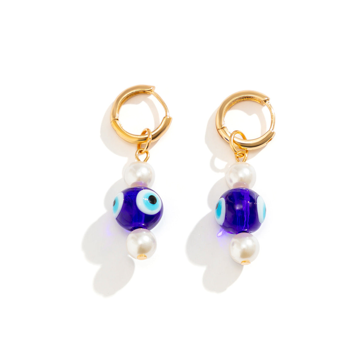 Short Retro Eyes Beaded Earrings with Faux Pearl Accents