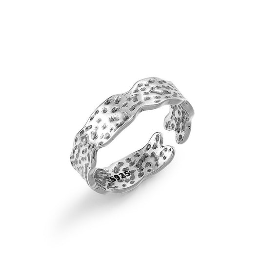 Irregular Textured Surface Wavy Opening Sterling Silver Ring