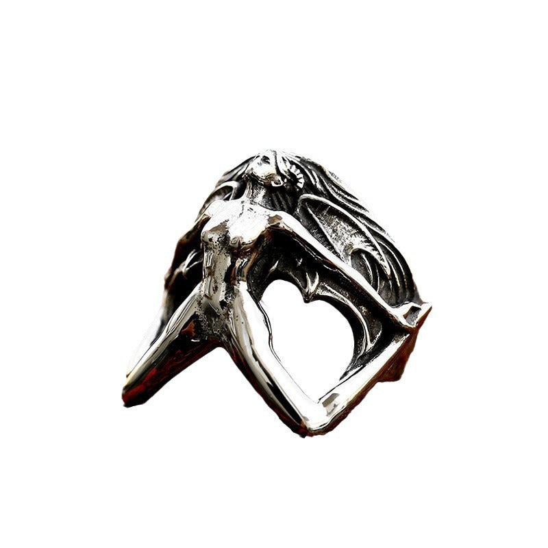 Gothic Devil Ring in Stainless Steel for Men - Retro Titanium Design, Custom Sizes 7-13 Available