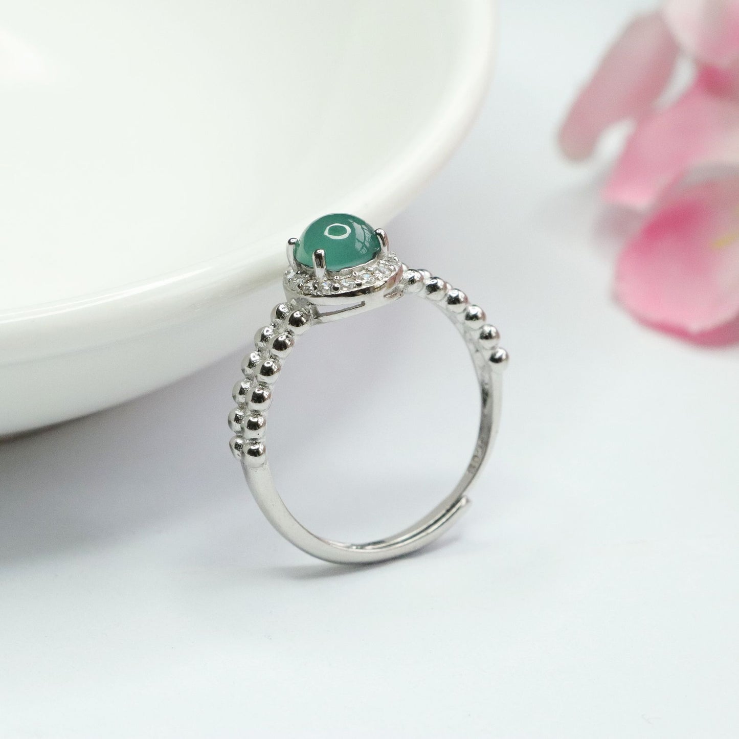 Sterling Silver Jade Ring with Adjustable Diameter