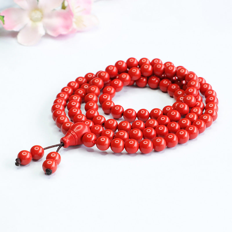 Red Sand 8mm 108 Buddha Beads Sterling Silver Bracelet