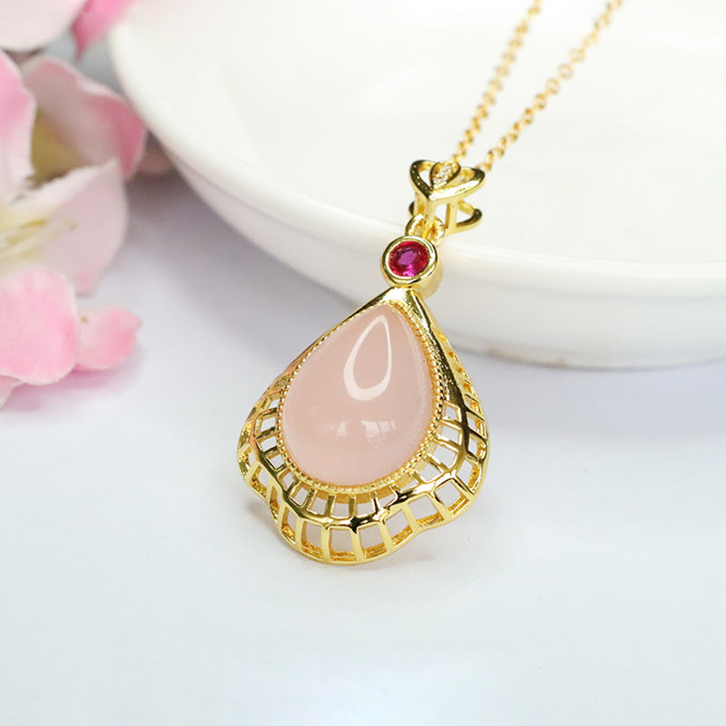 Ice Powder Chalcedony Water Drop Hollow Pendant