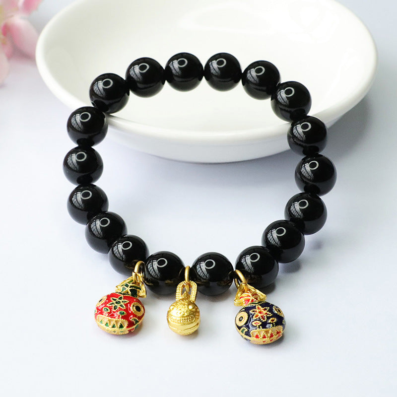 Gold Swallowing Beast Black Agate Bracelet