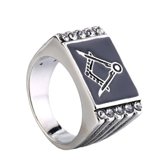 Men's Freemasonry Titanium Steel Ring - European and American Stainless Steel Jewelry