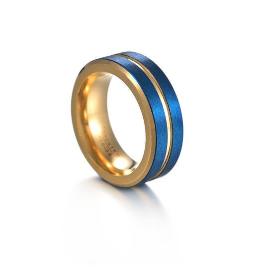 8MM Blue and Gold Tungsten Steel Men's Ring - Everyday Genie Collection