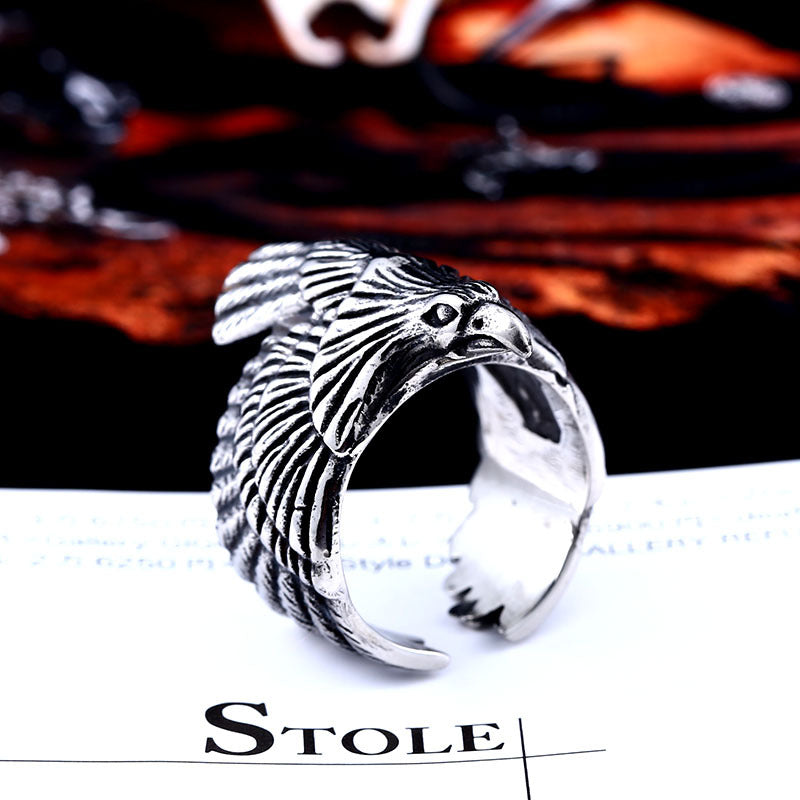 Titanium Steel Retro Flying Eagle Ring for Men - European and American Fashion Jewelry