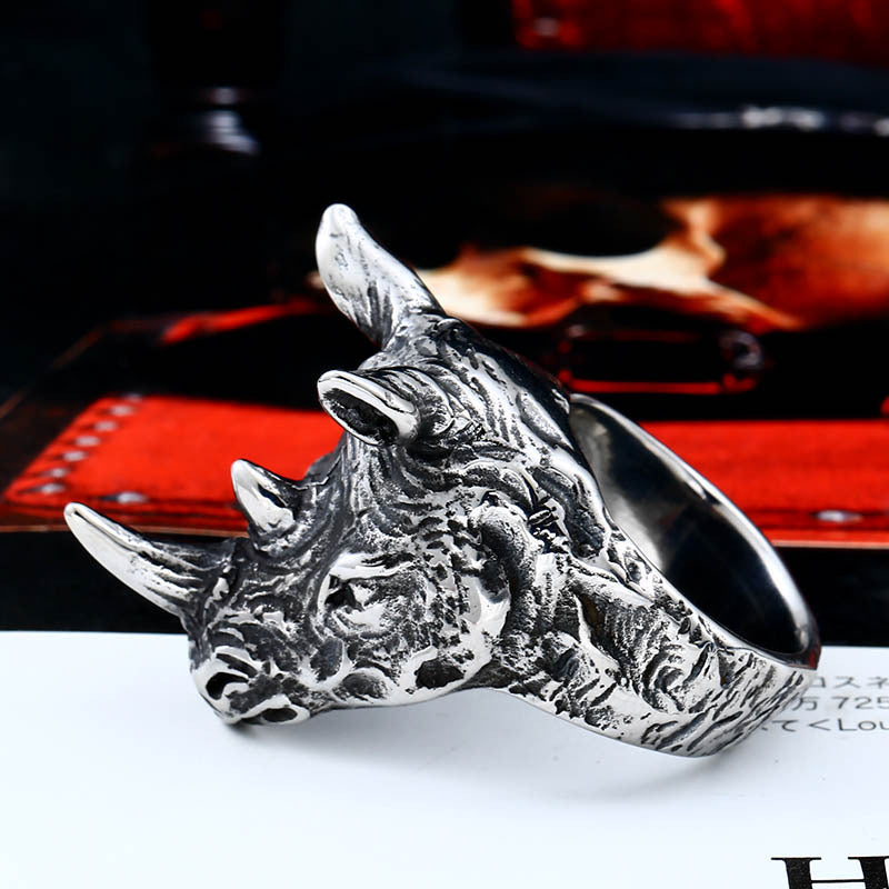 Men's Bold Rhinoceros Head Titanium Steel Ring - Unique Wholesale Jewelry