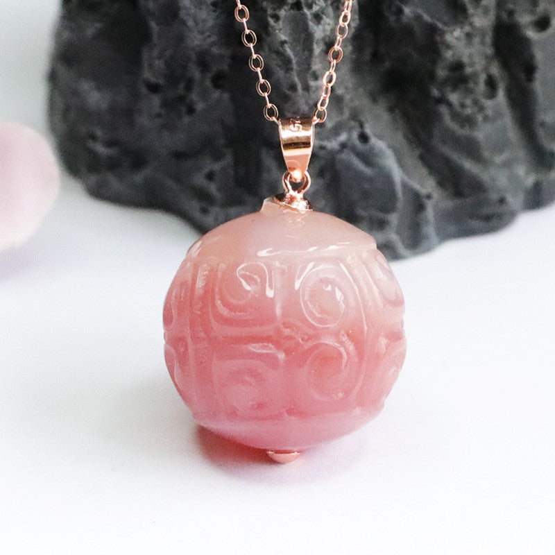 Rose Gold Necklace with Agate Ball Pendant and S925 Silver Chain