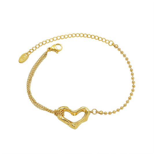 Chic Double-Layered Peach Heart Bracelet crafted in 18k Gold-Plated Titanium Steel