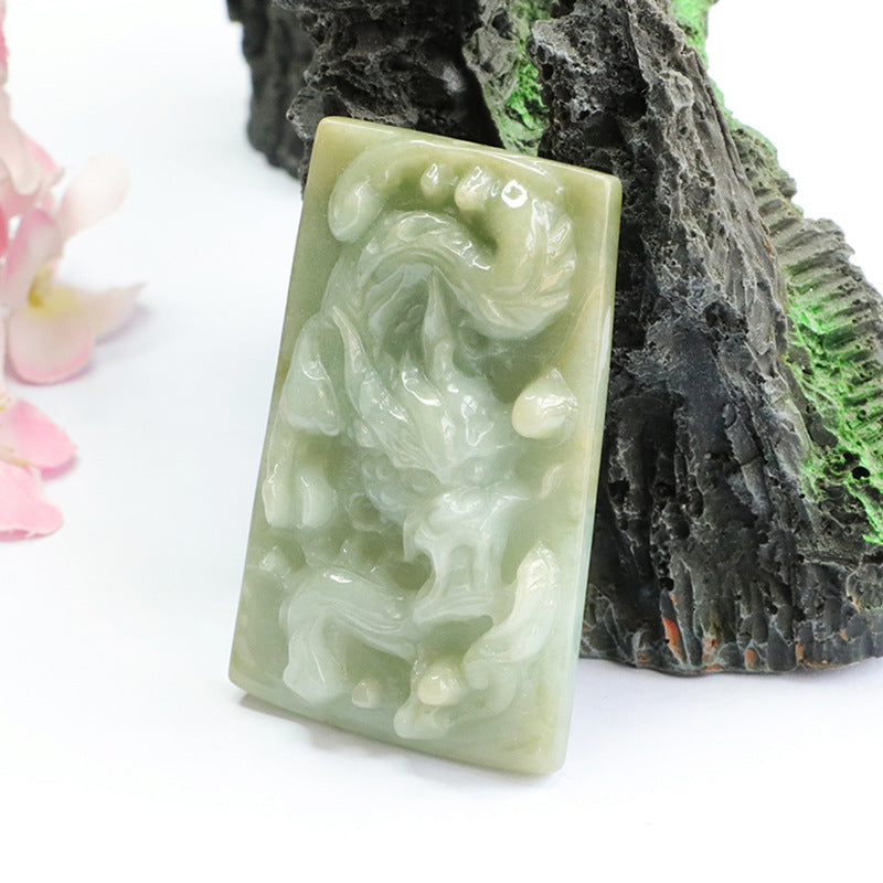 Yellow Green Jade Dragon Pendant with Sterling Silver Chain - Fortune's Favor Collection