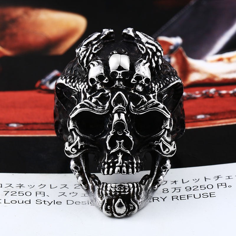 Titanium Steel Punk Skull Ring for Men - Retro Stainless Steel Domineering Design