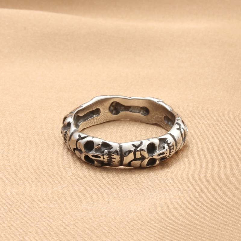 Titanium Steel Skull Ring for Men - Retro Trendy Accessory in Gold Finish