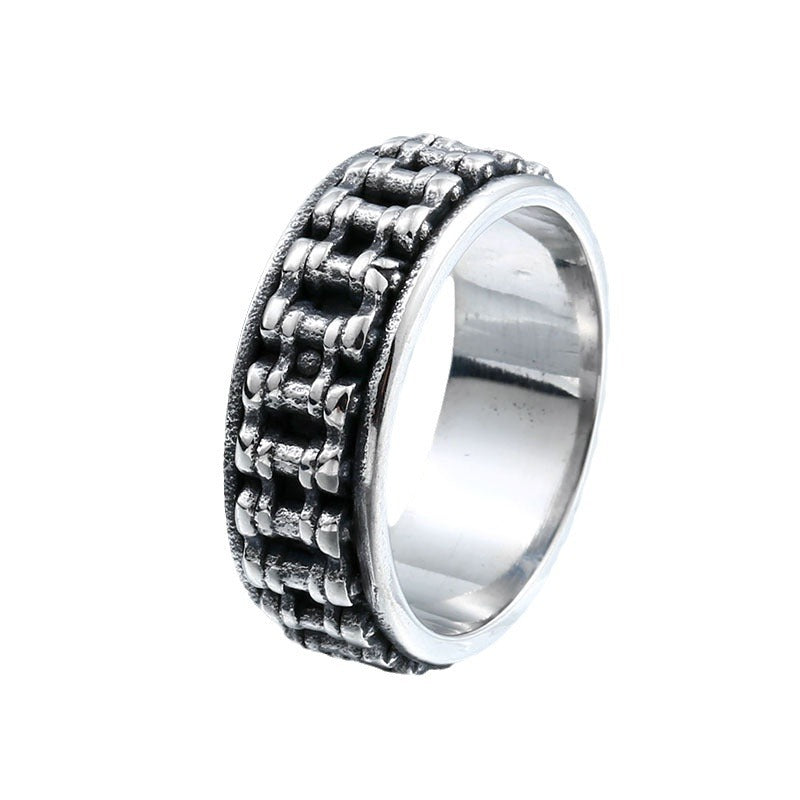 Custom Vintage Train-Inspired Stainless Steel Chain Ring for Men - European & American Fashion Jewelry