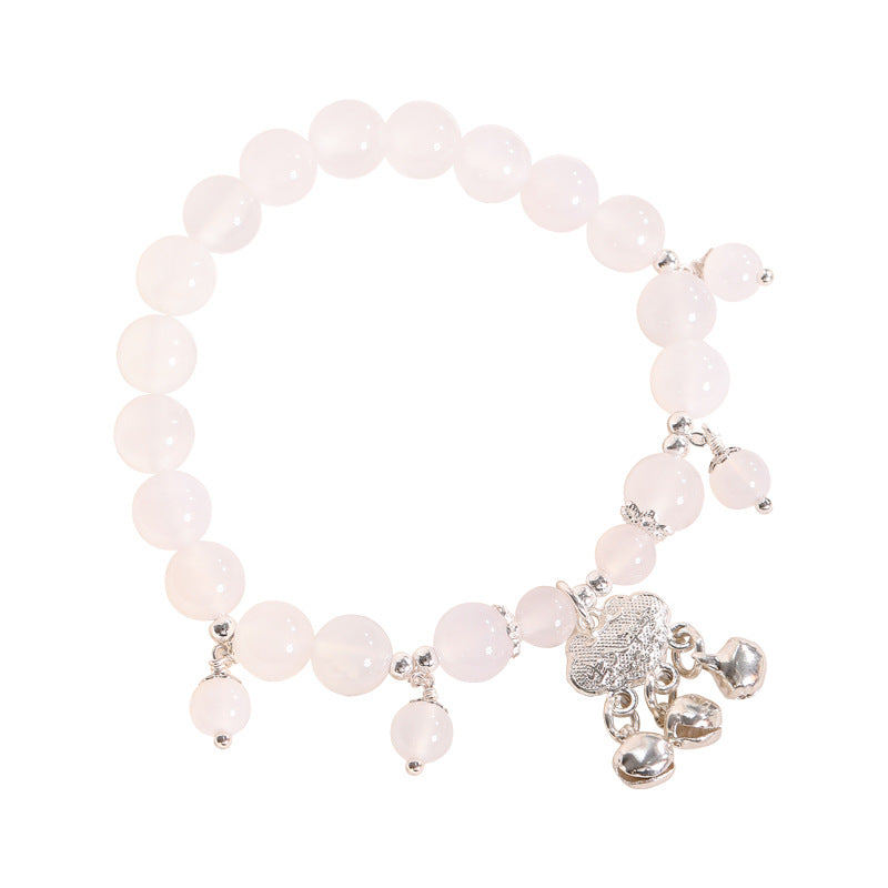 Fortune's Favor Natural Pink Crystal and White Agate Bell Bracelet