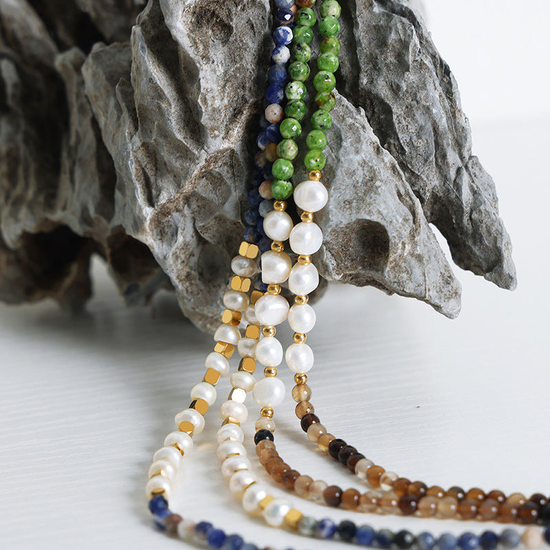 Natural Stone Freshwater Pearl Women's Necklace with Ethereal Ethnic Charm