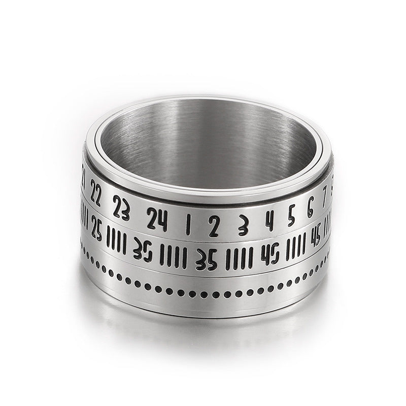 Retro Rotatable Arabic Numeral Titanium Ring for Men - European and American Style Jewelry