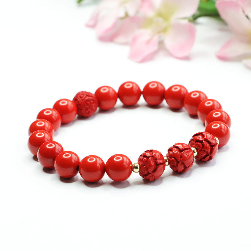 Red Sand Lotus Sterling Silver Bracelet with Cinnabar Stone