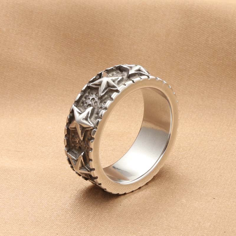 Titanium Steel Retro Pentagram Ring for Men - Trendy Starfish Accessory Direct from Manufacturer