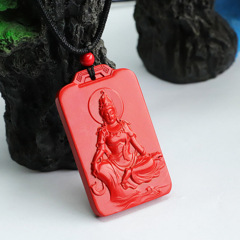 Red Sand Tara Guanyin Sterling Silver Pendant with Cinnabar Stone