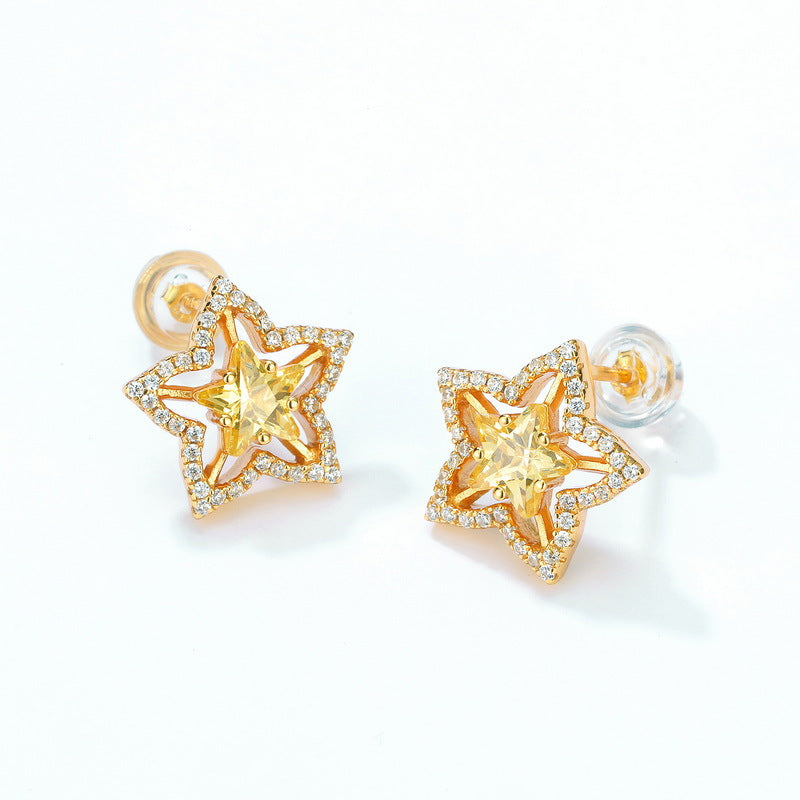 Yellow Zircon Starfruit Sterling Silver Stud Earrings