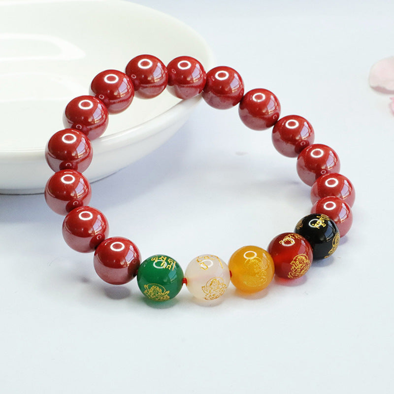 Emperor Sand Fifth Road Fortune's Favor Sterling Silver Bracelet with Cinnabar Stone and Agate