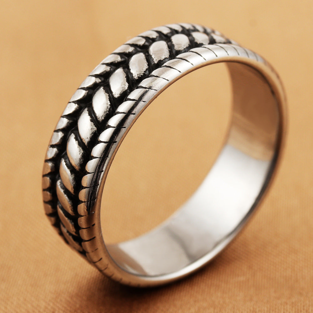 Titanium Steel Twisted Rope Ring for Men - Personalized Retro Trendy Accessory in Stainless Steel