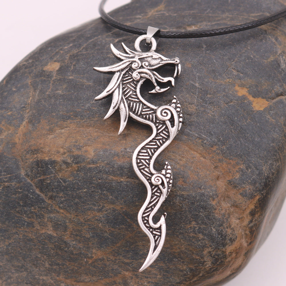 Norse Legacy Viking Dragon Metal Necklace - Odin Amulet Pendant for Men