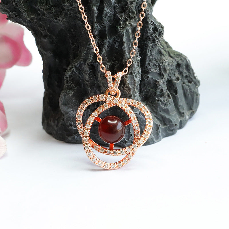 Rose Gold Pendant Necklace with Beeswax Amber