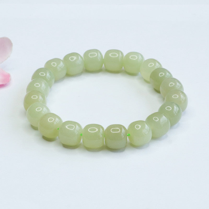 Clear Water Barrel Beads Jade Bracelet with Sterling Silver Needle