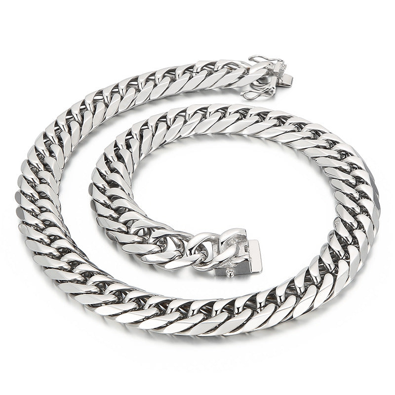 Trendy Dragon Beard Buckle Men's Bracelet Necklace – European and American Hiphop Style with Double Woven Denim Chain in Titanium Steel