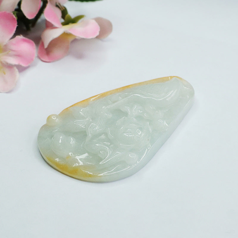 Pretty Phoenix Peony Jade Fortune Pendant