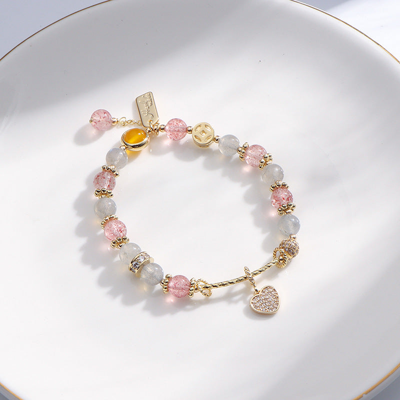 Strawberry Crystal and Grey Moonlight Sterling Silver Bracelet - Fortune's Favor