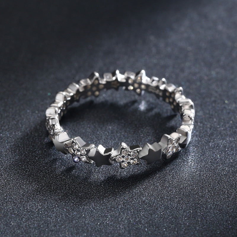 Starry Sterling Silver Zircon Ring - European and American Fashion Jewelry