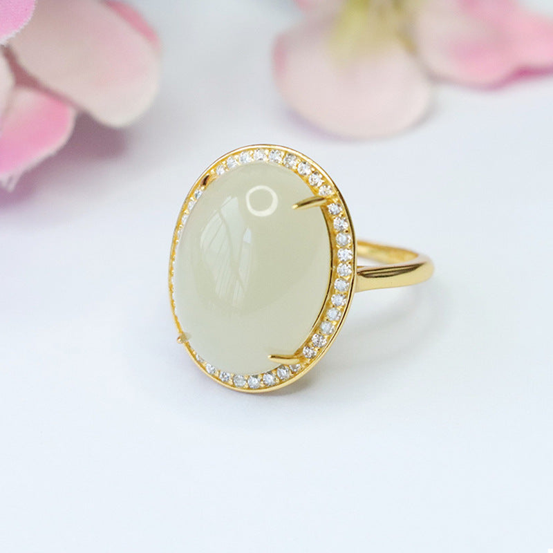 Hetian Jade Oval Sterling Silver Ring