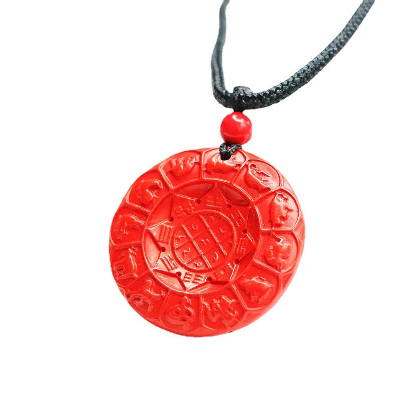 Zodiac Harmony Eight Trigrams Sterling Silver Pendant With Cinnabar Stone