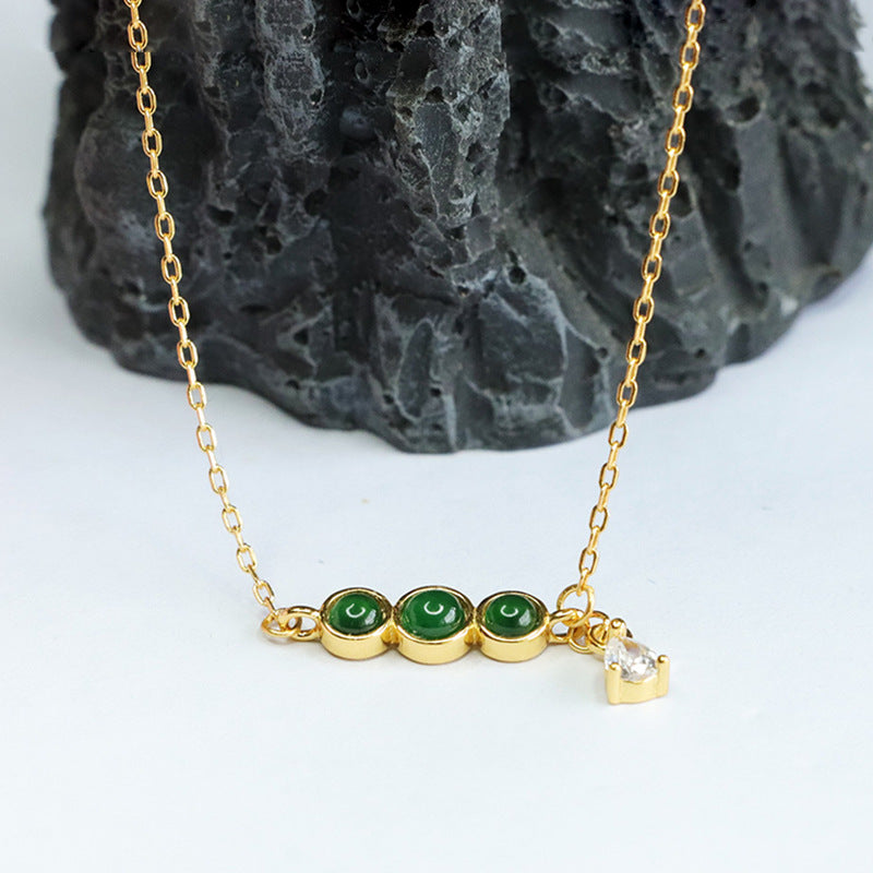 Imperial Green Jade Zircon Necklace with Sterling Silver Beads