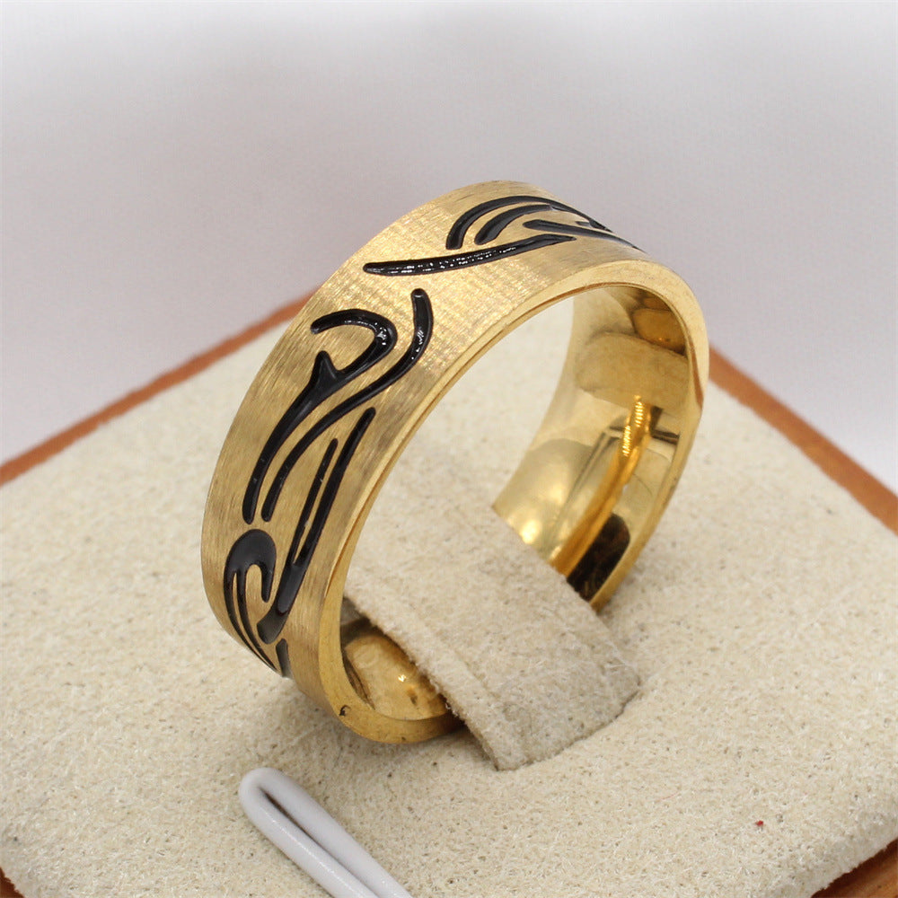 Cold Wind Titanium Steel Men's Ring with a Simple Niche Gothic Totem Design